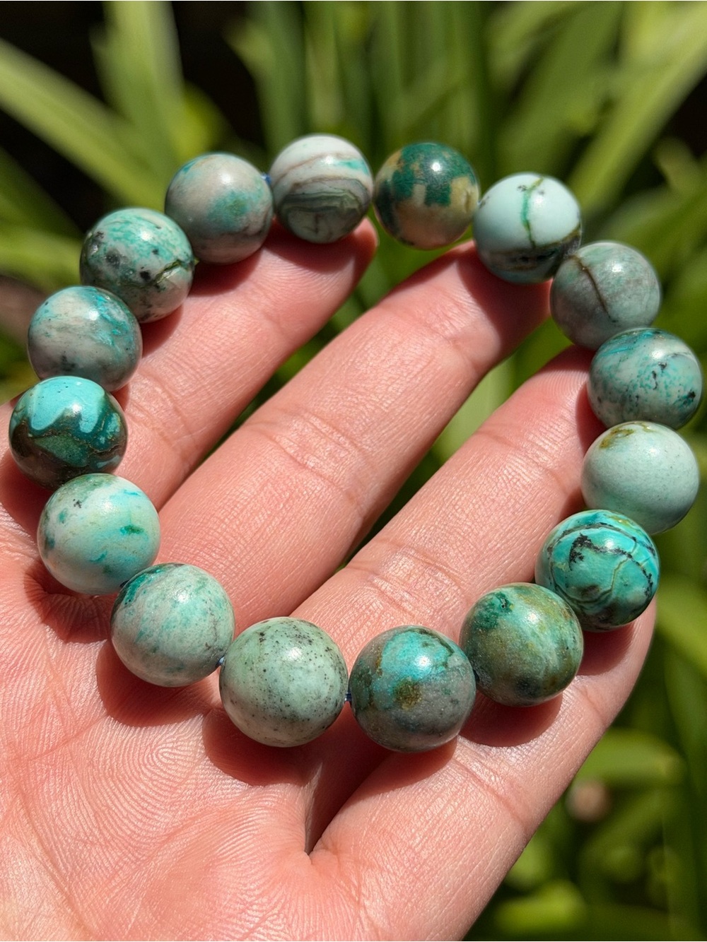 12.5mm‎ Natural Chrysocolla Bead Stretch Bracelet 1873